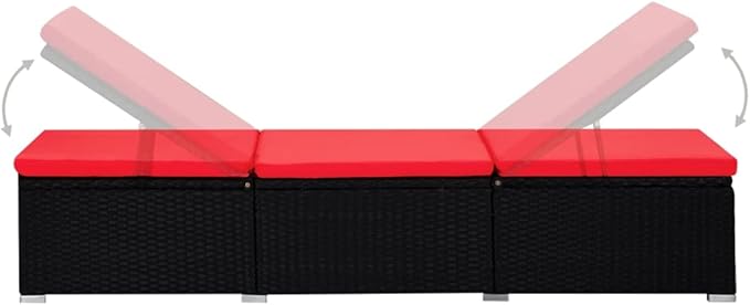 Sun Lounger with Cushion and Tea Table Poly Rattan Red Beach Chair Patio Chaise Lounge for Yard Balcony - Photo 6