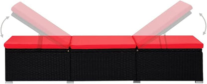 Sun Lounger with Cushion and Tea Table Set, Poly Rattan Red, Adjustable Chaise Lounge with Removable Cushion Cover, Durable Weather-Proof PE Rattan and Steel Frame