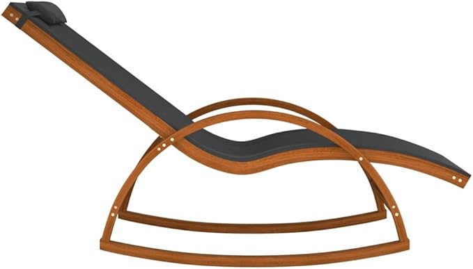 Modern Grey Rocking Chair with Cushion 29.1x71.7x39.4 in Textilene & Poplar Wood Outdoor Lounge Chair for Patio Garden Deck Balcony Reading Nook