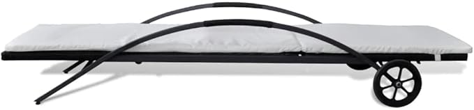 Outdoor Chaise Lounge for Patio Black Cream 78.7in Poly Rattan Reclining Sun Lounger with Wheels Adjustable Backrest - Photo 5