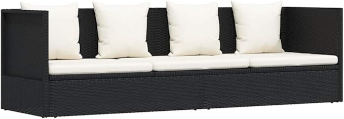 Outdoor Sunbed Garden Daybed with Cushions, Weather-Resistant PE Rattan Patio Lounger, Powder-Coated Steel Frame, Black - Photo 2