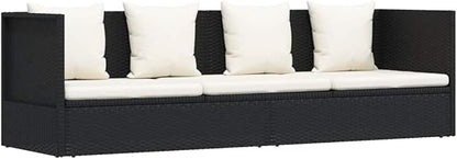 Garden Bed Black Cream White PE Rattan Powder-Coated Steel Sunbed with Thick Cushions for Outdoor Relaxation Patio Lounging Modern Design