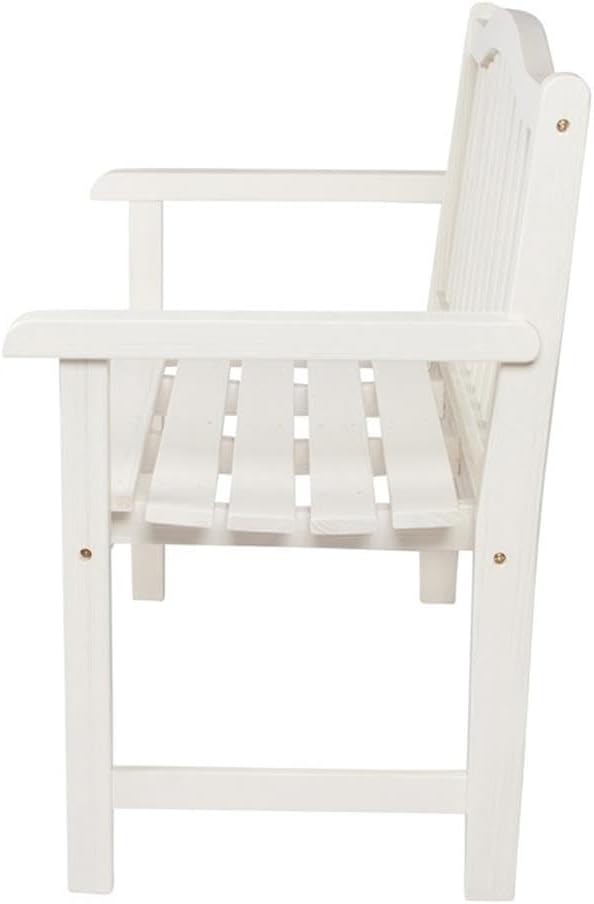 Pemberly Row Traditional Cedar Wood Adirondack Bench, 43 in Seating, White Finish, Moisture-Resistant Outdoor Patio or Porch Furniture, Arched Back Design, Durable Kiln-Dried Construction