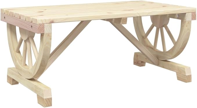 Patio Coffee Table 35.4"x19.7"x15.7" Solid Wood Fir,Solid Fir Wood Garden Coffee Table with Wagon Wheel Design for Outdoor, Patio, and Backyard Patio & Garden Tables