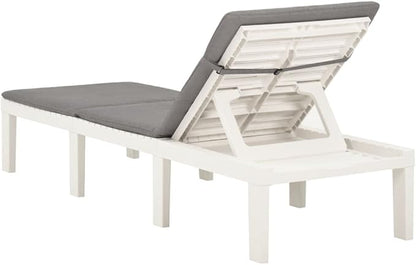 Sun Lounger with Cushion Plastic White,Outdoor Chaise Lounge Chair for Beach, Sunbathing, Patio, Pool, Lawn, Deck, Lay Flat Portable Lightweight