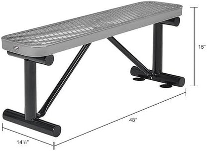 Global Industrial 4'L Heavy Duty Expanded Metal Mesh Flat Bench with Steel Frame, Portable Outdoor Bench, 1000 lbs Capacity, Gray, 48" L x 14-1/2"W x 18" H