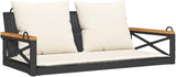 Outdoor Swing Bench with Removable Cushions, Black and Cream White Poly Rattan Patio Furniture for Garden, Balcony - Photo 2