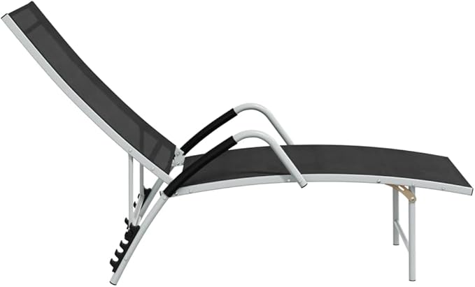 Black Adjustable Length Outdoor Chaise Lounge Chair 23.8 x 76 x 37.8 in UV Textilene Fabric Aluminum Frame Portable - Photo 5
