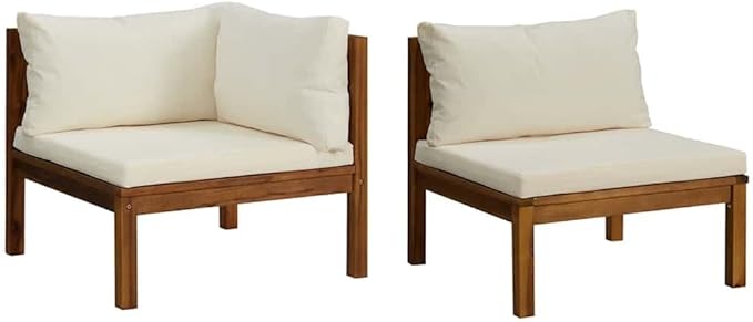 Outdoor Sectional Corner Sofa in Cream White, 27.2 x 27.2 x 24.6 in Solid Acacia Wood Couch Set for Balcony - Photo 2
