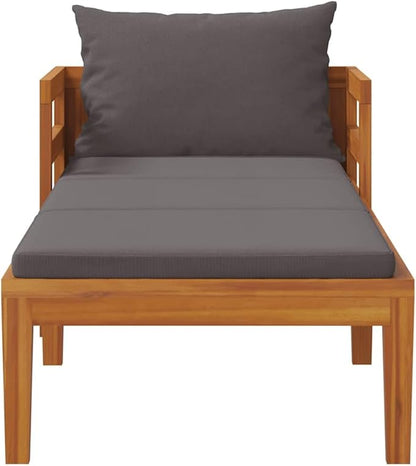 Sun Lounger with Dark Grey Cushion and Solid Acacia Wood Frame Adjustable Armrests Weather Resistant Polyester Cushion for Outdoor Poolside Garden Balcony Relaxation