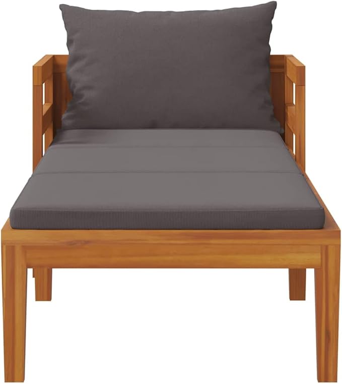 79.5" Acacia Wood Outdoor Chaise Lounge with Adjustable Armrests, Gray Cushion, 26.8" Wide Rectangular Patio Lounger for Garden, Poolside, Balcony or Porch Seating