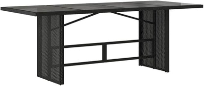 vidaXL Patio Garden Table - Black PE Rattan Glass top - Outdoor/Patio/Garden/Deck