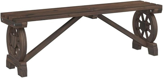Garden Bench Set of 2 Burnt Solid fir Wood Standard Durable Outdoor Chair Patio Chair for Porch Patio