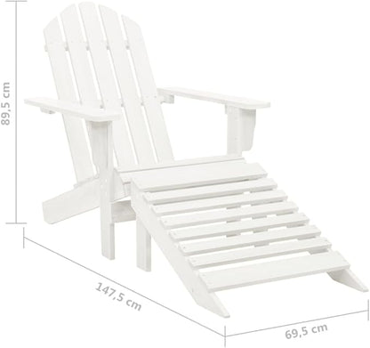 vidaXL Patio Lounge Set - White Adirondack Chair with Detachable Ottoman and Side Table, Solid Fir Wood, Classic Design, Weather Resistant