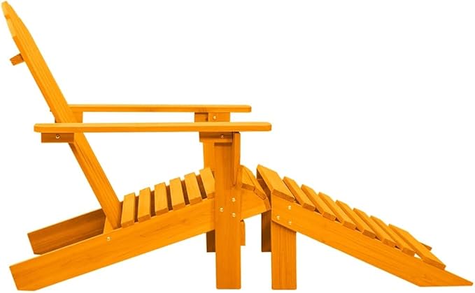 Solid Fir Wood Adirondack Chair with Ottoman Orange Outdoor Patio Furniture for Relaxing in Garden Backyard or Deck - Photo 4