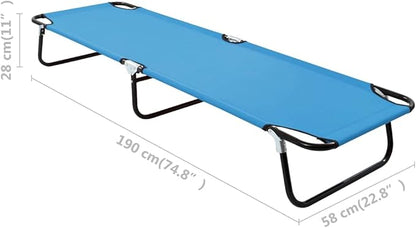 Folding Turquoise Outdoor Chaise Lounge, 74.8" x 22.8" x 11" Powder-Coated Steel, Lightweight Patio Recliner for Beach, Poolside, Backyard Camping