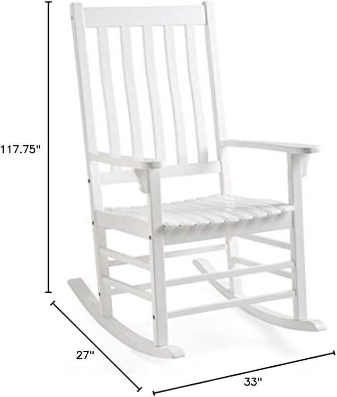 Plow & Hearth Outdoor Classic Slatted Eucalyptus Wood Porch Rocking Chair 33 W x 27 D x 47.25 H White Paint