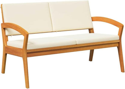 Solid Acacia Wood Garden Bench with Cushion, Natural Oil Finish, Durable Outdoor Furniture Set for Patio and Yard, Weather-Resistant Seating with Sturdy Design