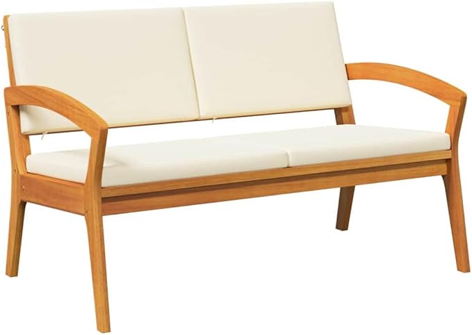 vidaXL Cream White Outdoor Garden Bench with Cushions for Two - Photo 1