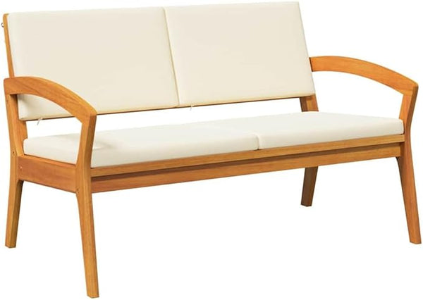 vidaXL Cream White Outdoor Garden Bench with Cushions for Two - Photo 1