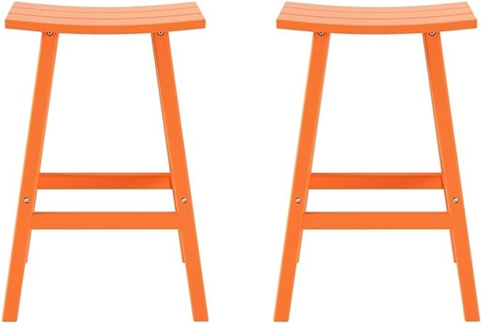 Costaelm All-Weather Bar Stools Set of 2, 29" Height Outdoor Bar Stools, Adirondack Poly Patio Bar Stool for Patio, Deck, Kitchen Counter and Garden, Orange