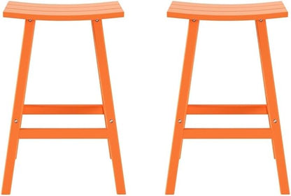 Costaelm All-Weather Bar Stools Set of 2, 29" Height Outdoor Bar Stools, Adirondack Poly Patio Bar Stool for Patio, Deck, Kitchen Counter and Garden, Orange
