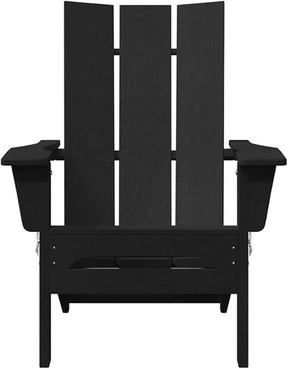 Folding Adirondack Chair Black 74.5 x 80.5 x 90cm HDPE Plastic Outdoor Furniture with Foldable Design for Patio Garden Terrace Seating