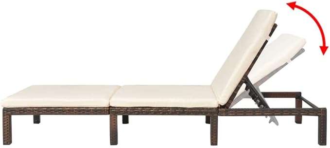 Brown PE Rattan Sunlounger 23.6x76.8x8.7 in, Adjustable Backrest Outdoor Chaise Lounge Chair, Powder-Coated Steel Frame, Comfy Cushion for Patio Pool Garden and Balcony
