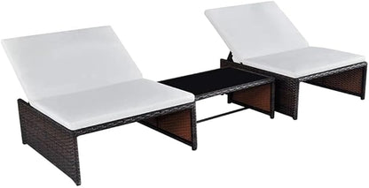 Outdoor Chaise Lounge, Sun Relaxing Chaise Lounge Beach Chaise Lounge Sun Loungers 2 pcs with Table Poly Rattan Brown for Poolside Garden Balcony Patio Yard