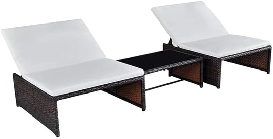 Outdoor Chaise Lounge, Sun Relaxing Chaise Lounge Beach Chaise Lounge Sun Loungers 2 pcs with Table Poly Rattan Brown for Poolside Garden Balcony Patio Yard