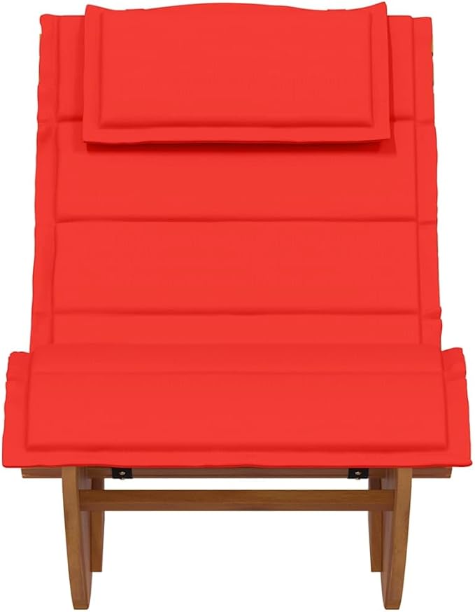 Rocking Sun Lounger with Thick Padded Cushion, Ergonomic Acacia Wood Outdoor Chaise Lounge Chair for Patio, Garden - Photo 4