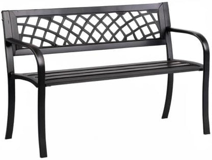 Garden Bench Patio Bench Outdoor Park Bench Metal Outside Porch Chair Seat Cast Iron Steel Frame Sturdy Bench Patio Furniture for Yard Porch Entryway Lawn Decor Deck, Black, 46 in
