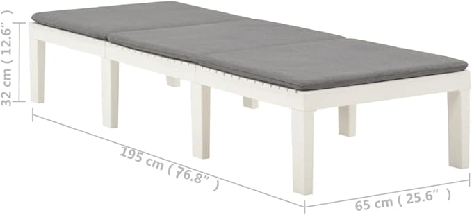 Sun Lounger with Cushion Plastic White Chaise Lounge Outdoor Chaise Lounge for Yard Poolside - Photo 2