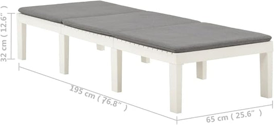 Plastic Adjustable Outdoor Chaise Lounge with Cushion White 197 x 55 cm Lightweight Poolside Reclining Patio Sun Lounger for Garden, Poolside, Balcony and Beach Use