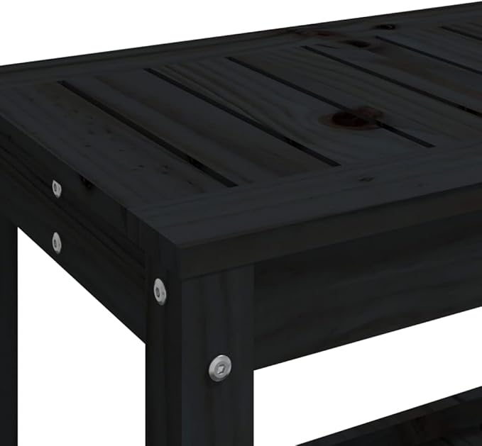 vidaXL Patio Bench in Black Pine: Solid Wood Garden Seat with Practical Shelf and Slatted Design, Great for Patios - Photo 4