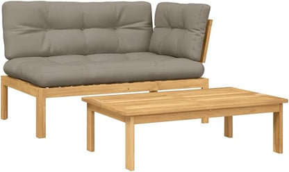 Patio Sofa Set Taupe Solid Acacia Wood Standard Modular Deck Couch Outdoor Sectional for Garden Patio