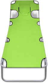 Folding Green Sun Lounger 74.4"x22.8"x10.6" Steel Chaise, Adjustable Tanning Chair w/Head Cushion, UV Fabric - Photo 3