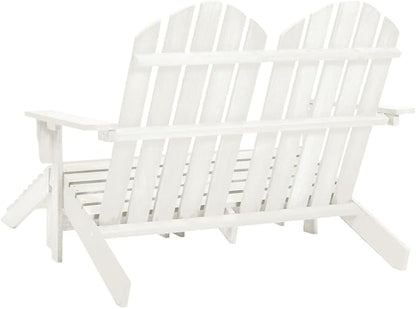 Garden Chair White Fir Wood 2-Seater Ergonomic Adirondack Chair,Ergonomic White Garden Adirondack Chair with Ottoman for Outdoor & Indoor Relaxation Outdoor Seat