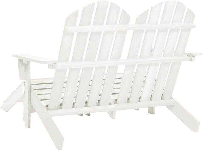 White Fir Wood 2-Seater Ergonomic Adirondack Chair with Ottoman for Outdoor Patio Garden - Photo 4