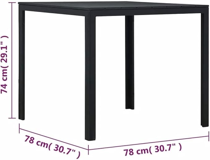 Black HDPE Steel Square Coffee Table, 30.7x30.7x29.1 in, Durable Outdoor Patio Side Table for Garden, Balcony, Living Room Furniture