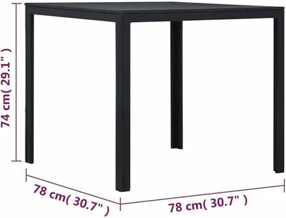 Black HDPE Steel Square Coffee Table, 30.7x30.7x29.1 in, Durable Outdoor Patio Side Table for Garden, Balcony, Living Room Furniture
