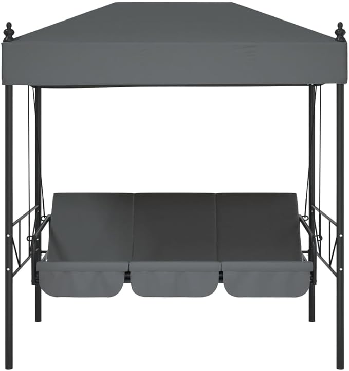 Outdoor Garden Swing Bench with Canopy and Cushions, 3-Seater Patio Swing Bed, Durable Powder-Coated Steel Frame - Photo 5