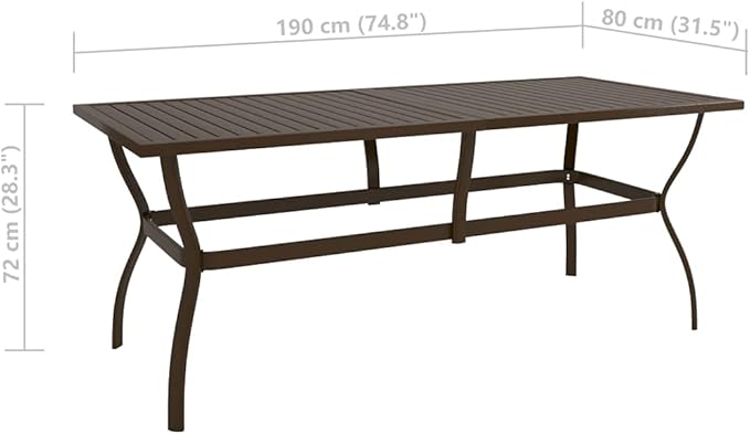 Outdoor Small Table Patio Furniture Outside Table Patio Side Tables Patio Table Brown 74.8"x31.5"x28.3" Steel