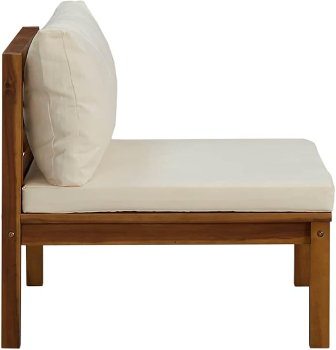 Cream White Modular Outdoor Sectional Middle Sofa 27.2 in Solid Acacia Wood Frame Patio Seating for Garden - Photo 5