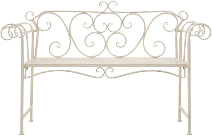 Patio Bench 52" Metal Antique White，Suitable for Patio Furniture, Front Porch Decoration, Outdoor Benches, Garden Benches, Benches for Patio, Porch, Poolside, Balcony