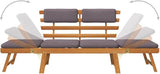 Outdoor Daybed with Adjustable Armrests, Solid Acacia Wood Garden Lounge Chair for Patio, Porch, Backyard - Photo 7