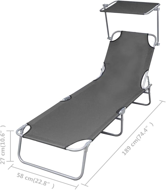 Sunlounger Grey Powder-Coated Steel Patio Chaise Lounge Garden Lounge Chair for Pool Outside 74.4 x 22.8 x 10.6 in