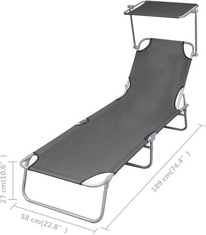Sunlounger Grey Powder-Coated Steel Patio Chaise Lounge Garden Lounge Chair for Pool Outside 74.4 x 22.8 x 10.6 in
