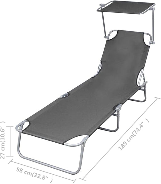 Sunlounger Grey Powder-Coated Steel Patio Chaise Lounge Garden Lounge Chair for Pool Outside 74.4 x 22.8 x 10.6 in