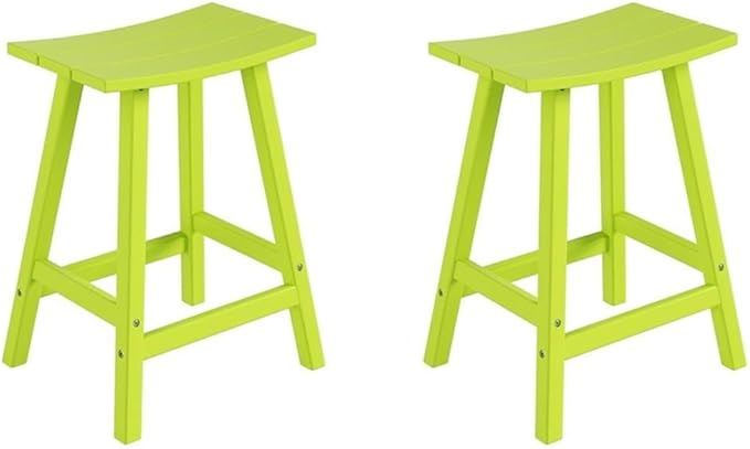 Costaelm All-Weather Bar Stools Set of 2, 24" Height Outdoor Bar Stools, Adirondack Poly Patio Bar Stool for Patio, Deck, Kitchen Counter and Garden, Lime